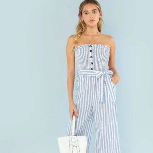 NWOT Button Accent Striped Strapless Jumpsuit
